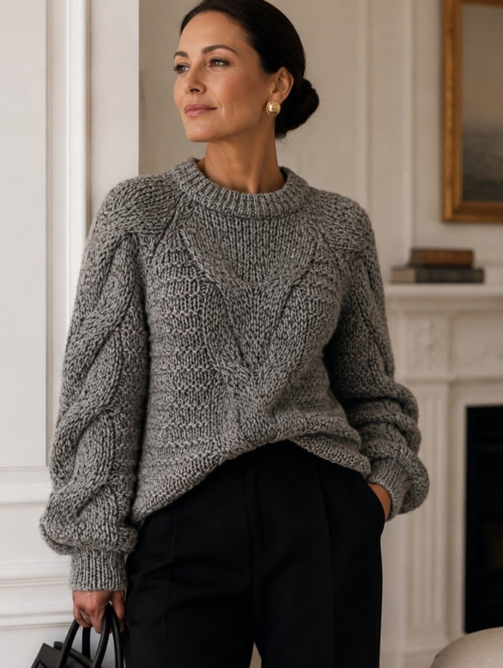 Cable Knit Gray Sweater wool/alpaca chunky wool fisherman Pullover Chunky Sz XS